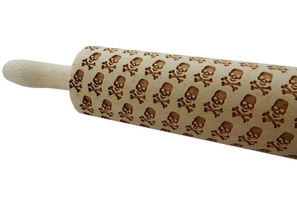 Bopstyle Wooden Laser Engraved Rolling Pin with Skulls Pattern for Embossed (15" x 1.96&ldquo;, Skulls Eat Me) N10