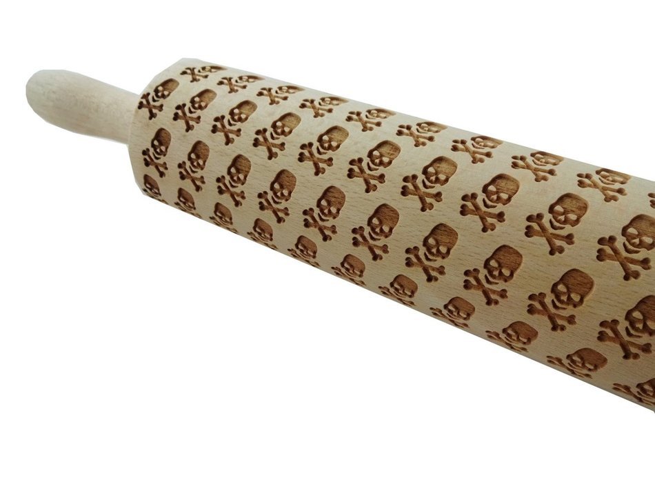 Bopstyle Wooden Laser Engraved Rolling Pin with Skulls Pattern for Embossed (15" x 1.96&ldquo;, Skulls Eat Me) N12