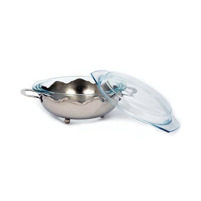 Star Home Nickel Crown Round Server with 2-Quart Covered Baker