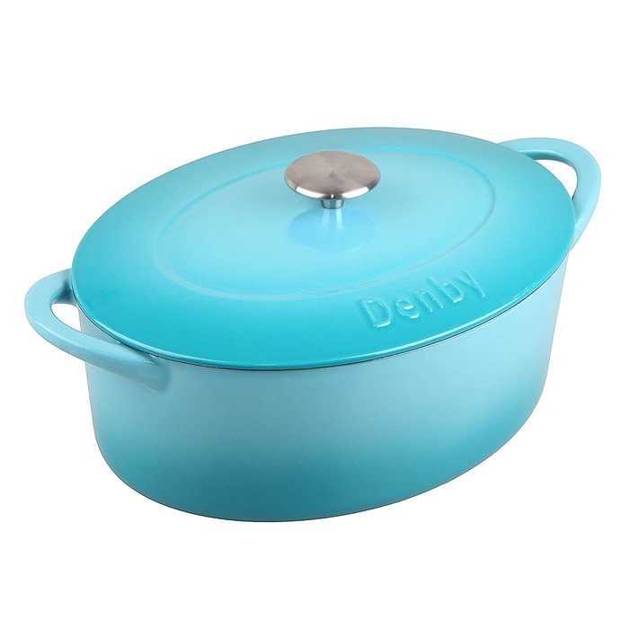 Denby Cast Iron Oval Covered Casserole, 4.2-Liter, Blue