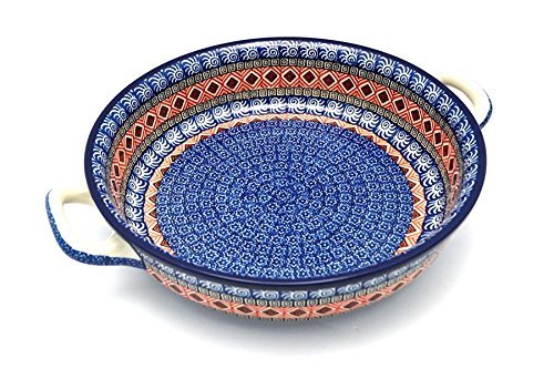 Polish Pottery Baker - Round with Handles - Large - Aztec Sun