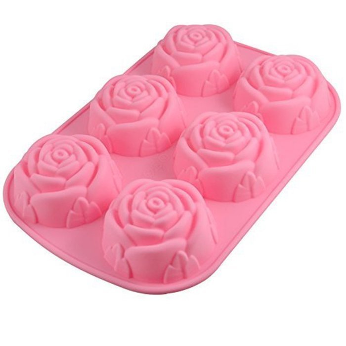 Always Your Chef Silicone 6-Cavity Baking Muffin Cups Cupcake Liners Molds Soap Molds, Rose Shaped, Random Color