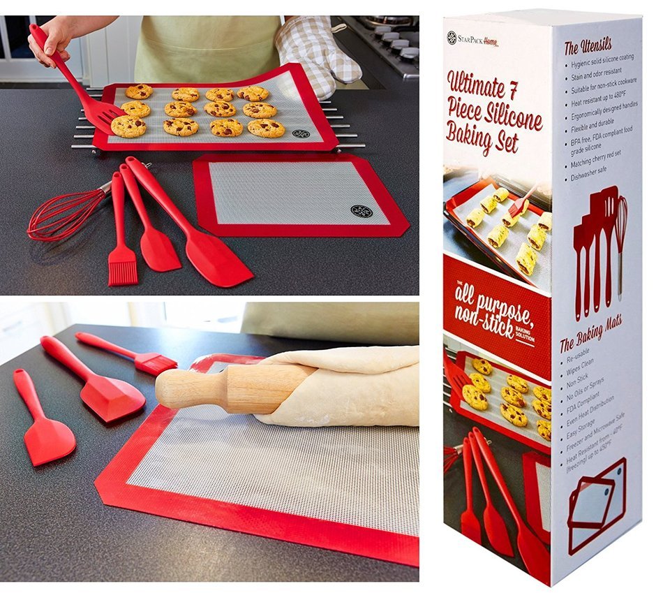 StarPack Premium Silicone Baking Mat and Baking Kitchen Utensils Set (7 Piece), Bonus 101 Cooking Tips N2