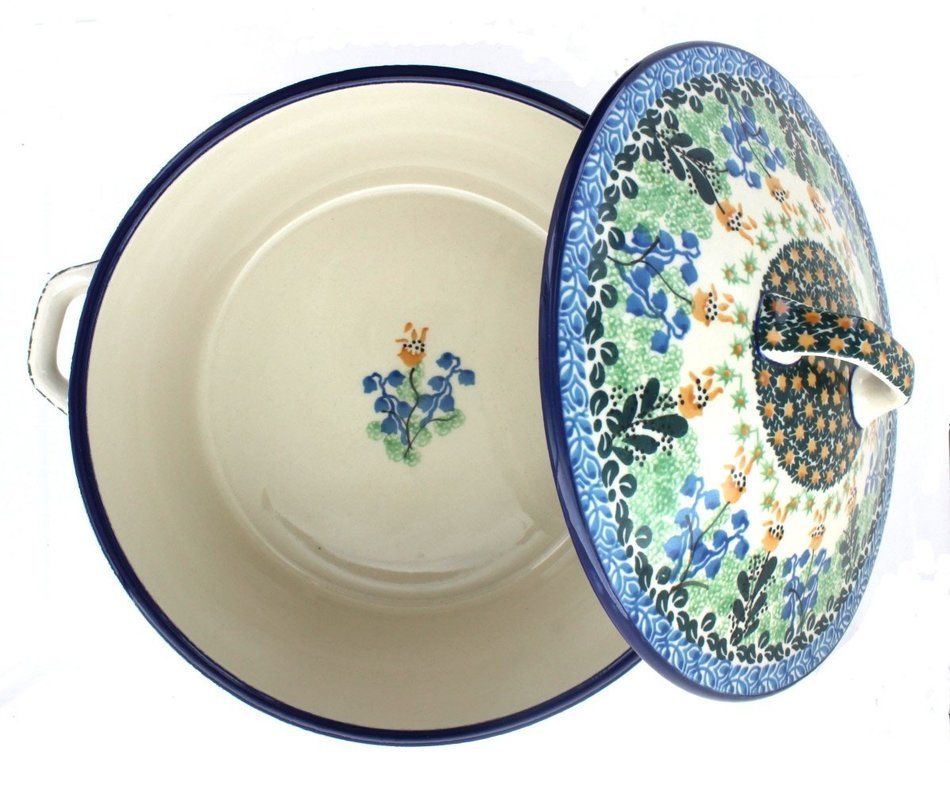 Polish Pottery Lily of the Valley Covered Round Baker N2