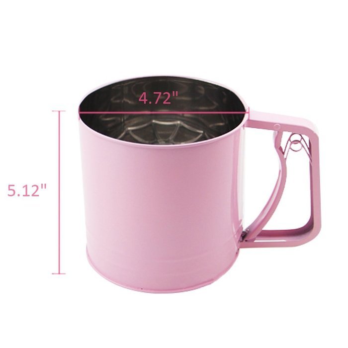 A.B Crew Stainless Steel Flour Sifter with Triple Mesh Screen Manual Powder Strainer, Pink N6