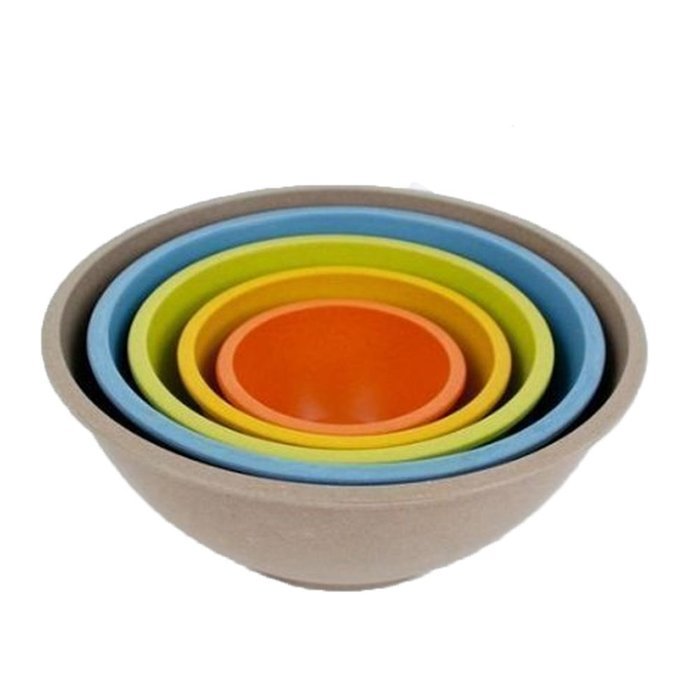 Bamboo Composite Nesting Mixing Bowls (5) and Bamboo Kitchen Tools with Color Handles (4), Set of 9 Total Pieces N3