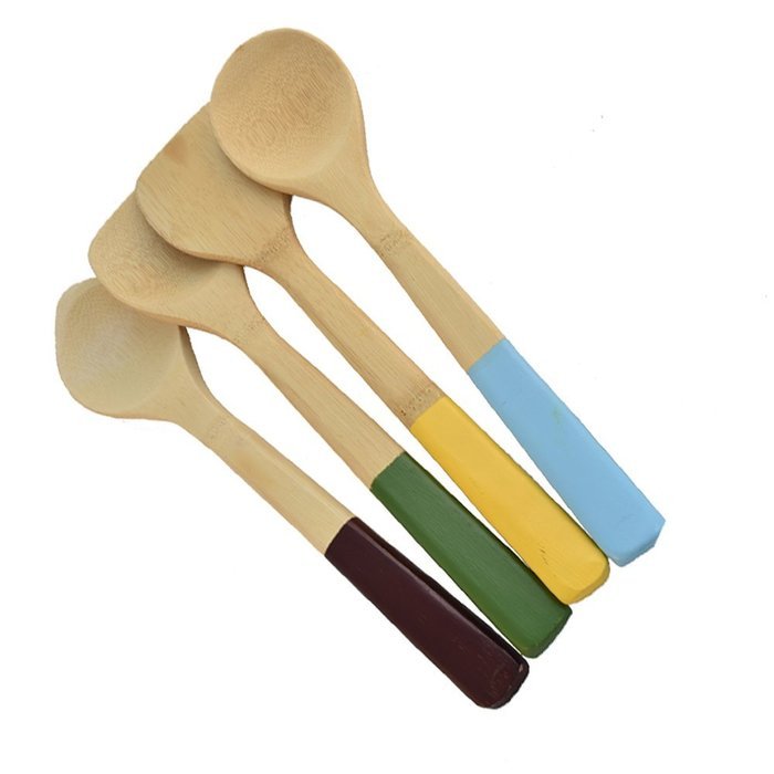 Bamboo Composite Nesting Mixing Bowls (5) and Bamboo Kitchen Tools with Color Handles (4), Set of 9 Total Pieces N4