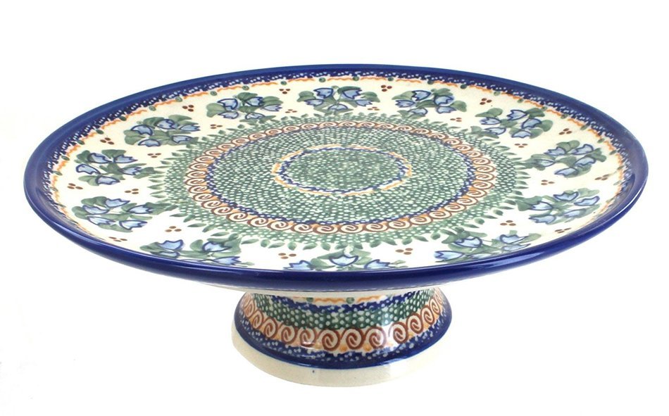 Polish Pottery Bluebell Pedestal Cake Plate