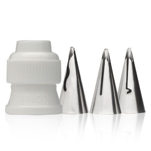 4 PIECE CAKE DECORATING TIP SET RUFFLE TIPS 030 040 070 & PLASTIC COUPLER