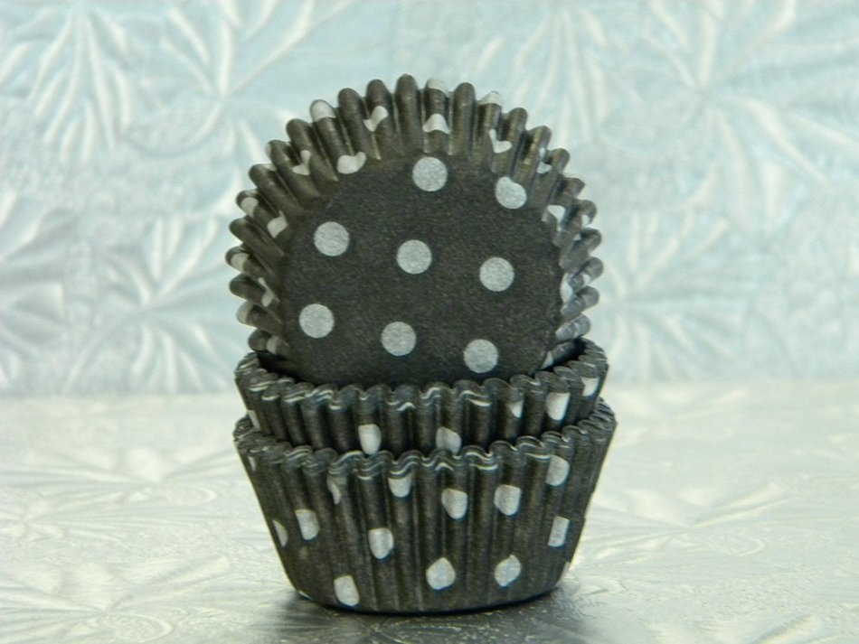 Mini Black White Polka Dot Cupcake Cups Baking Liners 100 count
