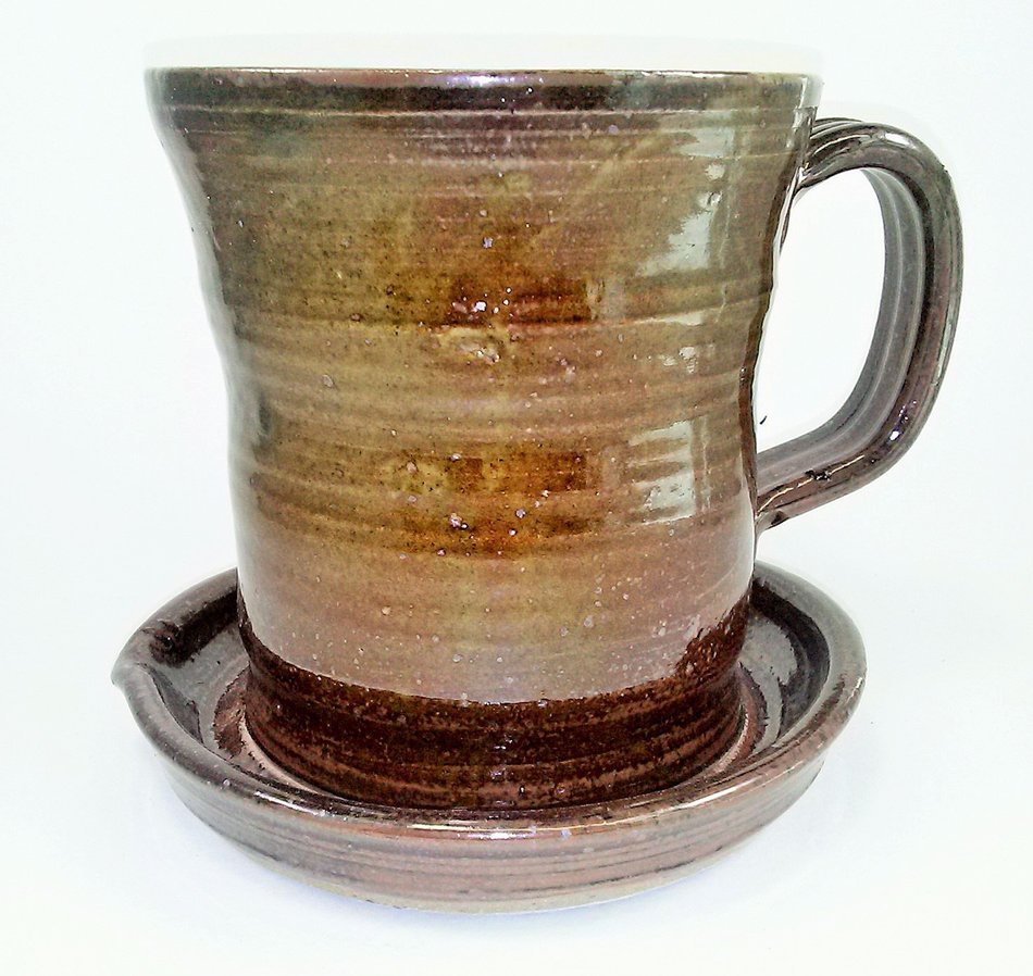 Aunt Chris' Pottery - Unique New Way of Cooking Bacon - Primitive Amber Brown Glazed Colored N2