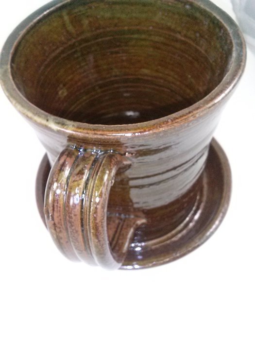 Aunt Chris' Pottery - Unique New Way of Cooking Bacon - Primitive Amber Brown Glazed Colored N4