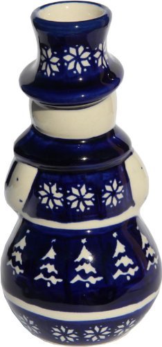 Polish Pottery Snowman with Candlestick From Zaklady Ceramiczne Boleslawiec #1409-243a Classic Pattern, Height... N2