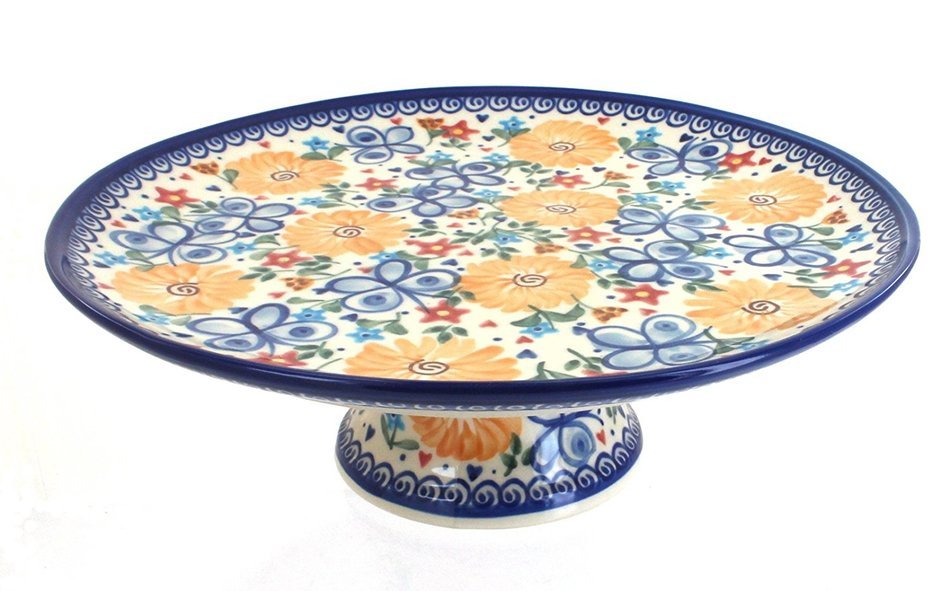 Polish Pottery Butterfly Cake Plate