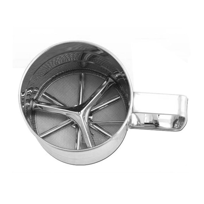 Happy Hours Stainless Steel Mesh Bottom Mechanical Cup Shape Sifter, Effectively One-hand Operation Flour Shaker...