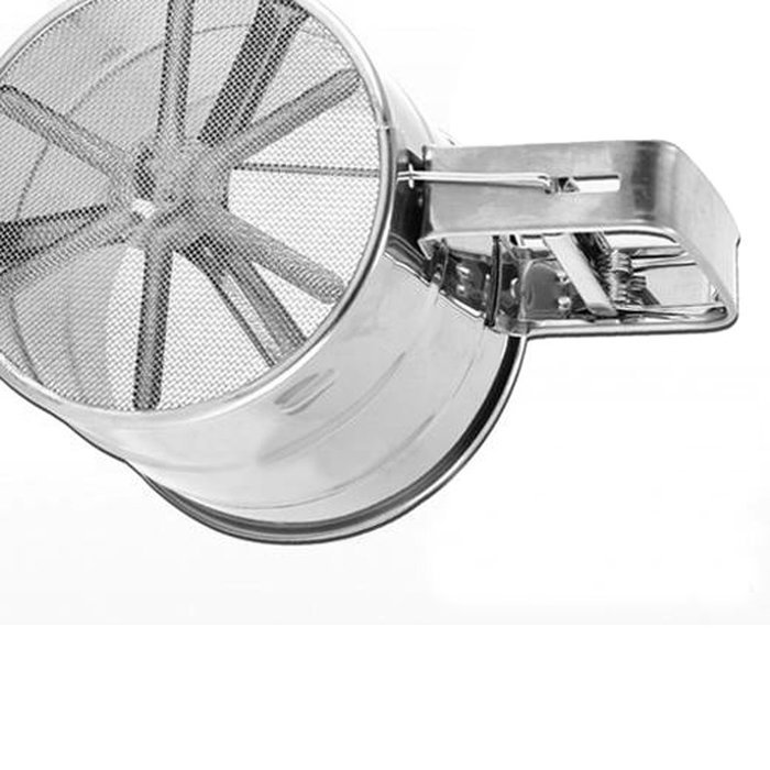 Happy Hours Stainless Steel Mesh Bottom Mechanical Cup Shape Sifter, Effectively One-hand Operation Flour Shaker... N2
