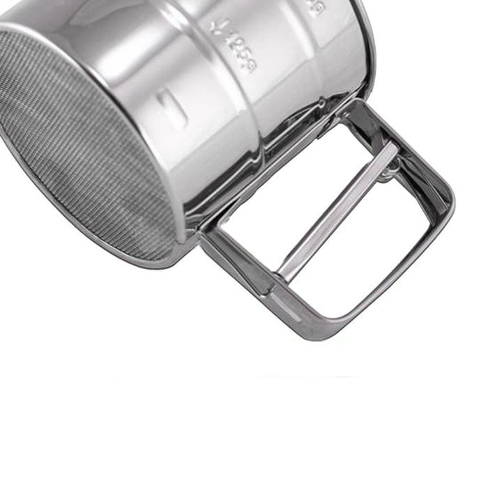 Happy Hours Stainless Steel Mesh Bottom Mechanical Cup Shape Sifter, Effectively One-hand Operation Flour Shaker... N3