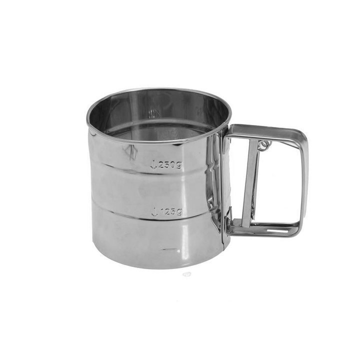Happy Hours Stainless Steel Mesh Bottom Mechanical Cup Shape Sifter, Effectively One-hand Operation Flour Shaker... N4