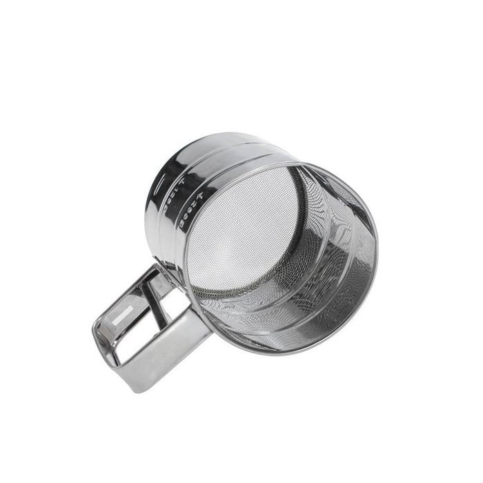Happy Hours Stainless Steel Mesh Bottom Mechanical Cup Shape Sifter, Effectively One-hand Operation Flour Shaker... N6