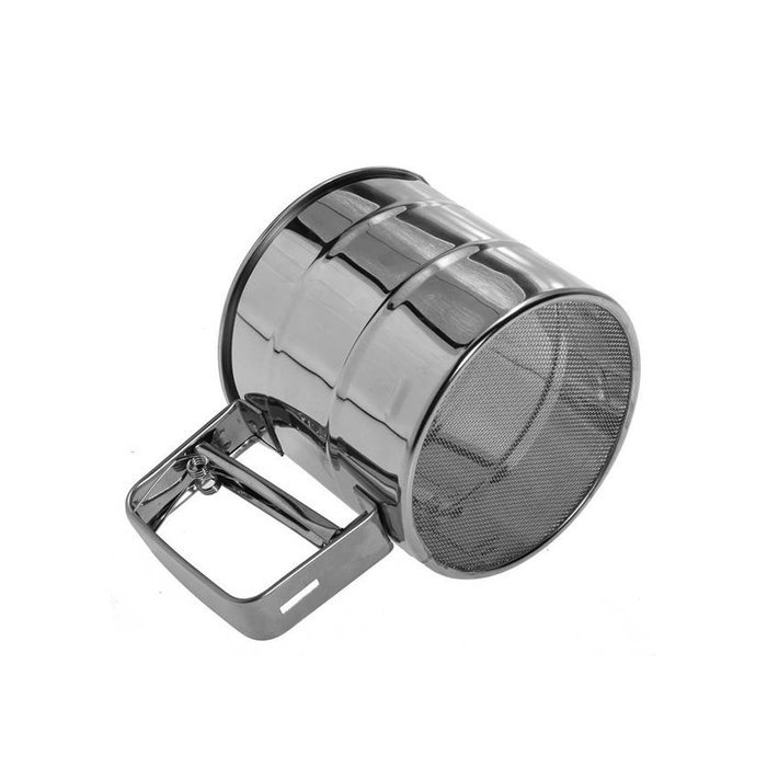 Happy Hours Stainless Steel Mesh Bottom Mechanical Cup Shape Sifter, Effectively One-hand Operation Flour Shaker... N7