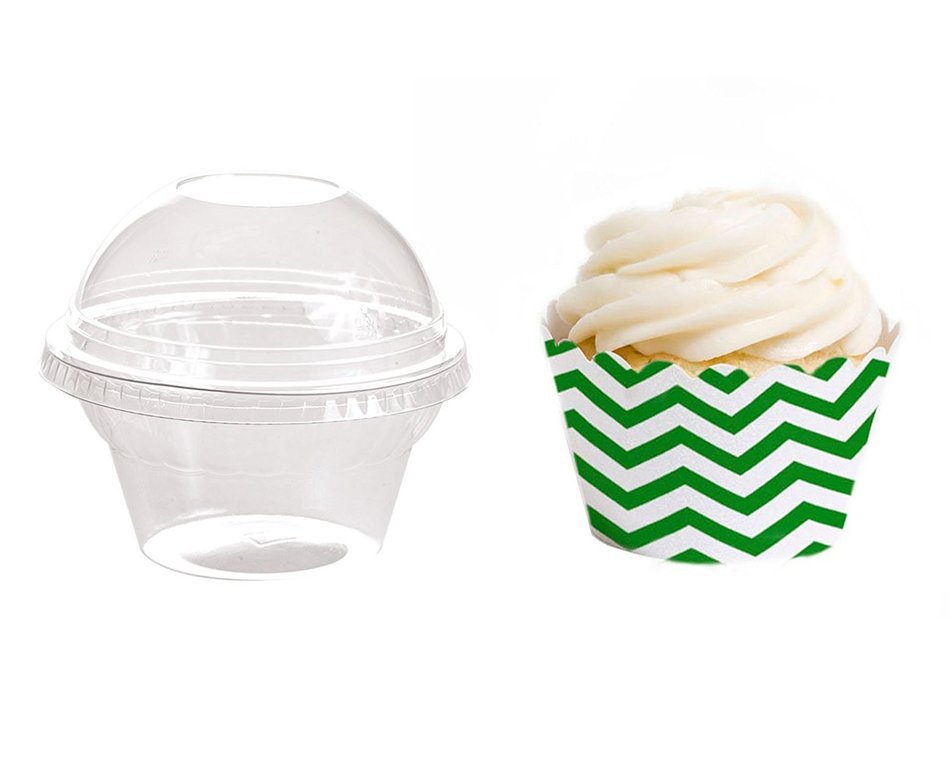 Dress My Cupcake Favor Dome Containers with Wrappers DIY Kit, Kelly Green Chevron, Set of 25