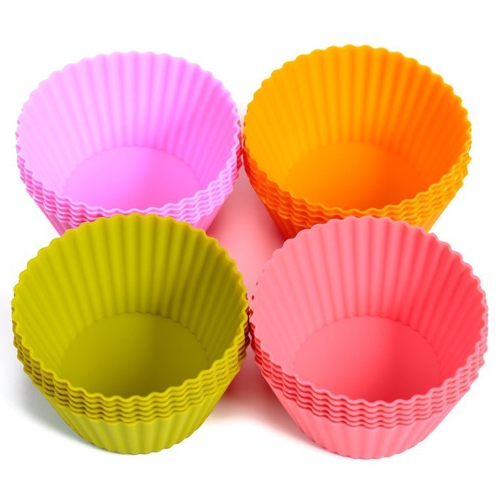 Theo's Bakeware Silicone Cupcake Liners, Round Shape Muffin Cups, Pack of 24 / 4 Colors Reusable & Nonstick Standard... N5