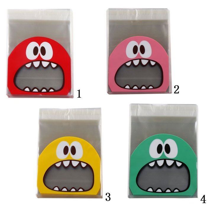 Cute Foodie Monster Self-Adhesive Cookie Candy Wrapping Gift Seal Bag 4 Colors - Pink, 10*10cm N12
