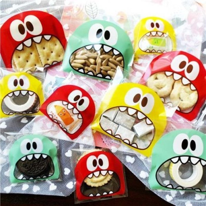 Cute Foodie Monster Self-Adhesive Cookie Candy Wrapping Gift Seal Bag 4 Colors - Pink, 10*10cm N13