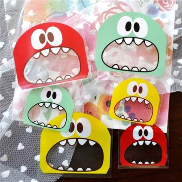 Cute Foodie Monster Self-Adhesive Cookie Candy Wrapping Gift Seal Bag 4 Colors - Pink, 10*10cm N15