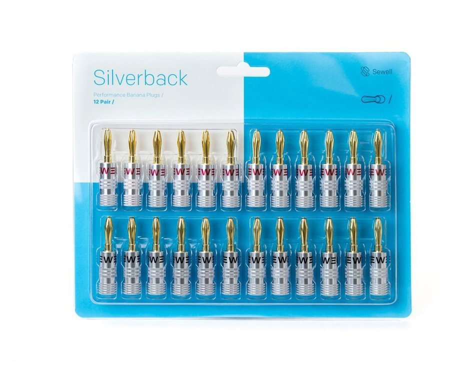 Sewell Silverback Banana Plugs, 24k Gold Dual Screw Lock Speaker Connector, 12 Pairs N3