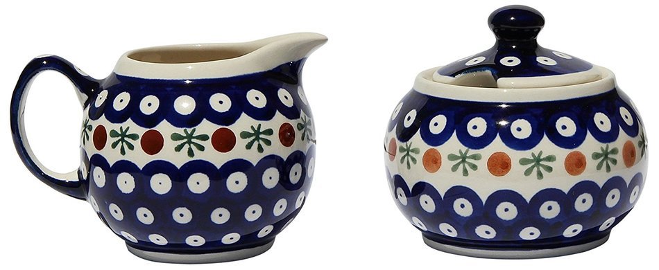 Polish Pottery Sugar Bowl and Creamer N5