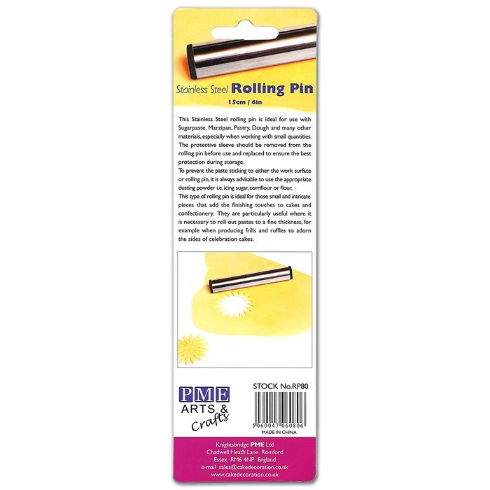 PME Stainless Steel Rolling Pin, 6", Silver N3