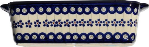 Polish Pottery Loaf Baker with Handles From Zaklady Ceramiczne Boleslawiec #1381-166a Floral Peacock, Deep: 2.75... N3