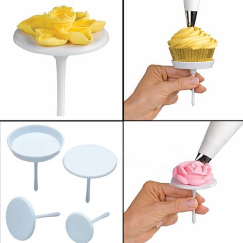 4pcs Cake Icing Cream Flower Nails Set Stand Cupcake Sugarcraft Decorating Tool N2