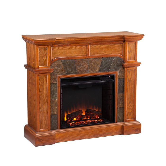Wood and Slate Mission Oak Electric Fireplace N4