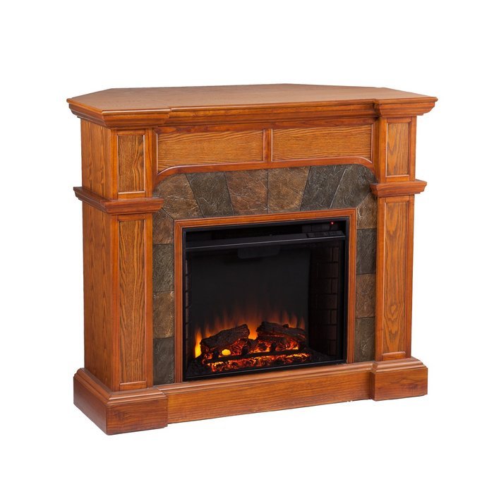 Wood and Slate Mission Oak Electric Fireplace N8