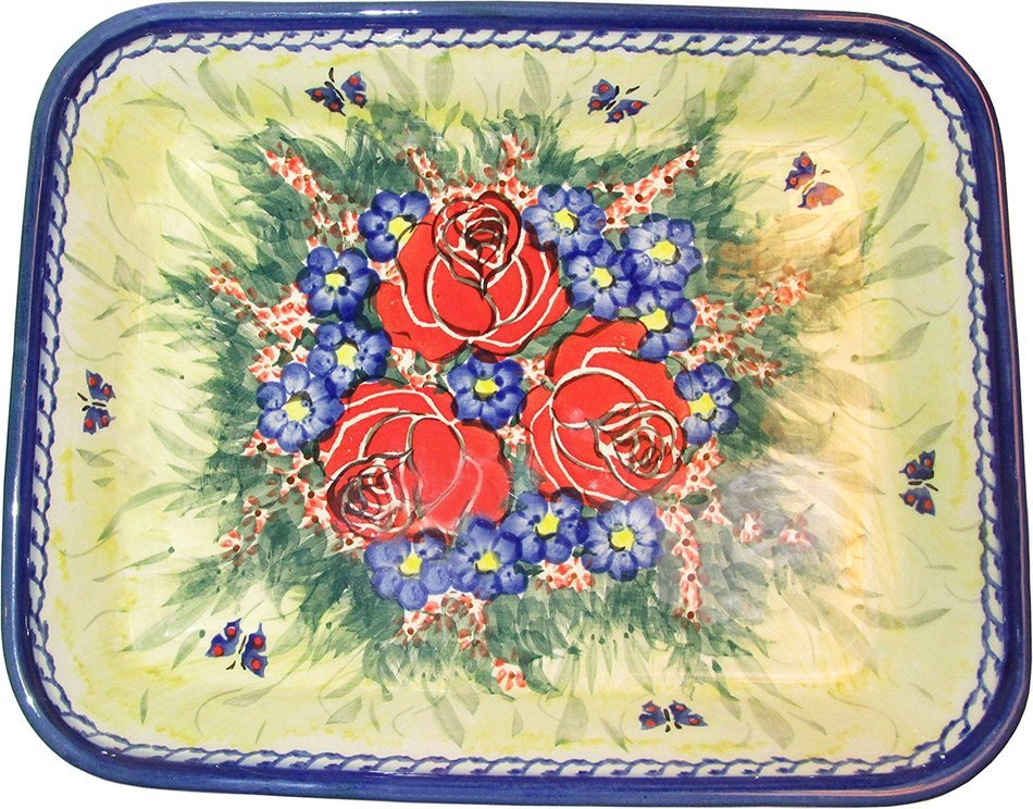 Boleslawiec Stoneware - Polish Pottery Medium Lasagna Baker Eva's Collection "Wild Roses" N2