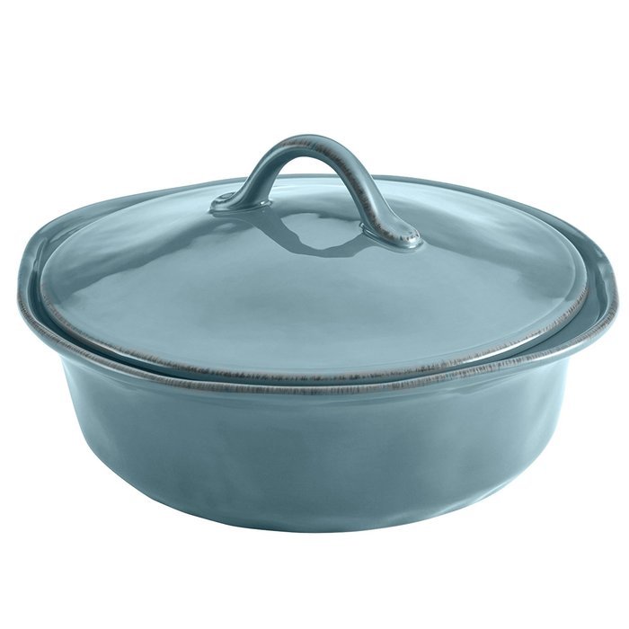 Rachael Ray Cucina Stoneware 3-Piece Round Casserole & Lid Set, Agave Blue N5