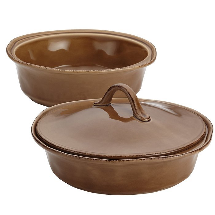 Rachael Ray Cucina Stoneware 3-Piece Round Casserole & Lid Set, Agave Blue N7