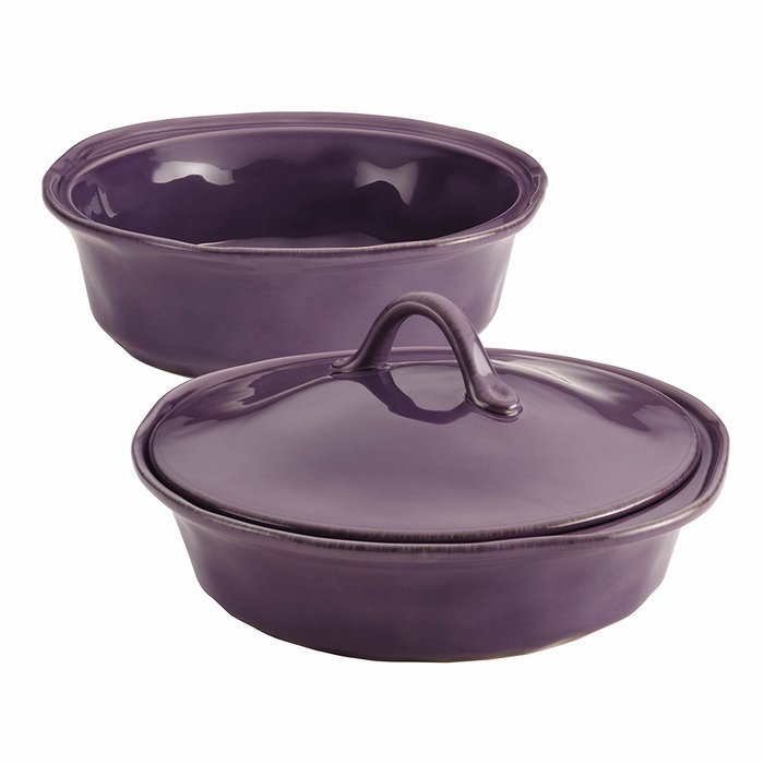 Rachael Ray Cucina Stoneware 3-Piece Round Casserole & Lid Set, Agave Blue N13