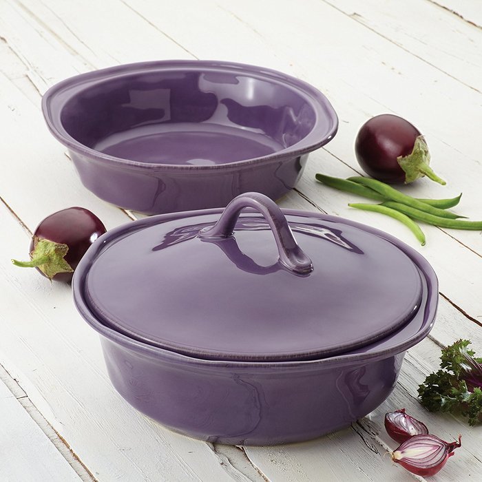 Rachael Ray Cucina Stoneware 3-Piece Round Casserole & Lid Set, Agave Blue N16