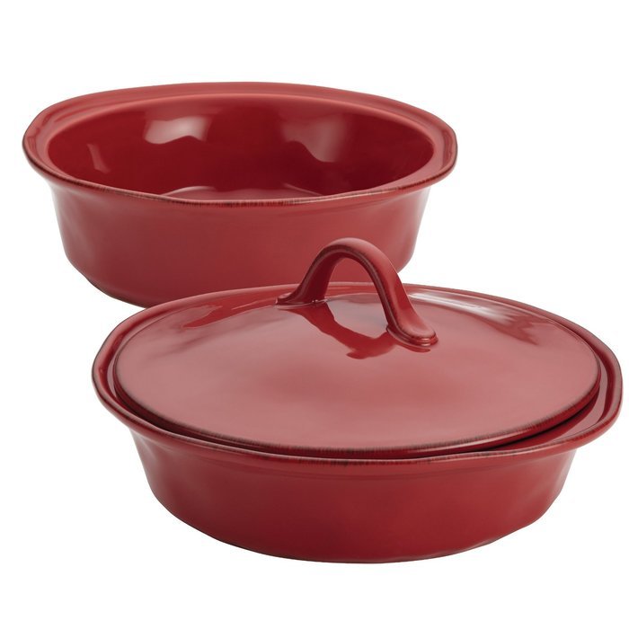 Rachael Ray Cucina Stoneware 3-Piece Round Casserole & Lid Set, Agave Blue N17