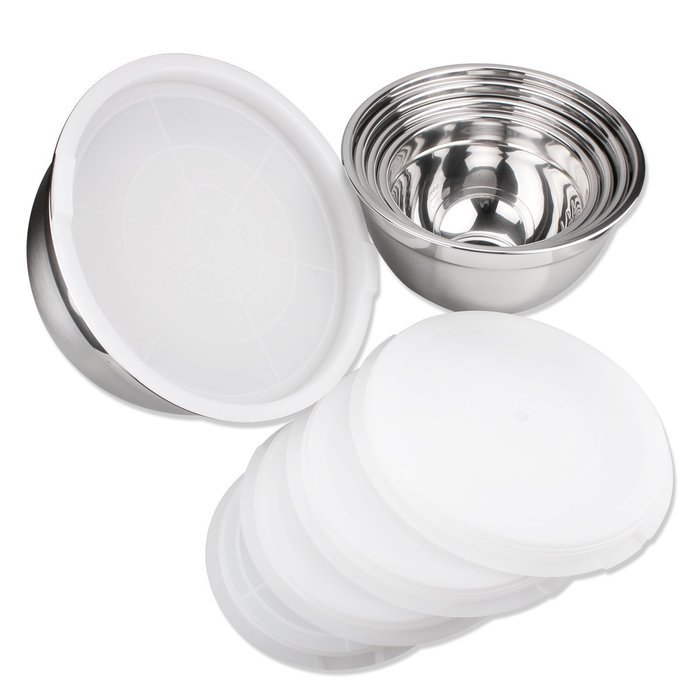 Stainless Steel Mixing Bowls Set of 5,with Plastic Lids-JUNING N4