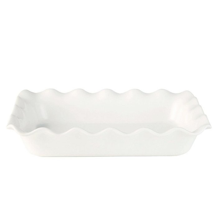 Emile Henry 10 by 14-Inch Ruffled Rectangular Baker, Blanc