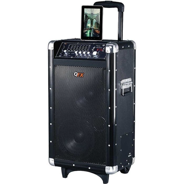 QFX WORLDWIDE VOLTAGE BLUETOOTH Wireless Rechargeable PA Speaker System with FM Radio and 2 Microphone & Guitar...