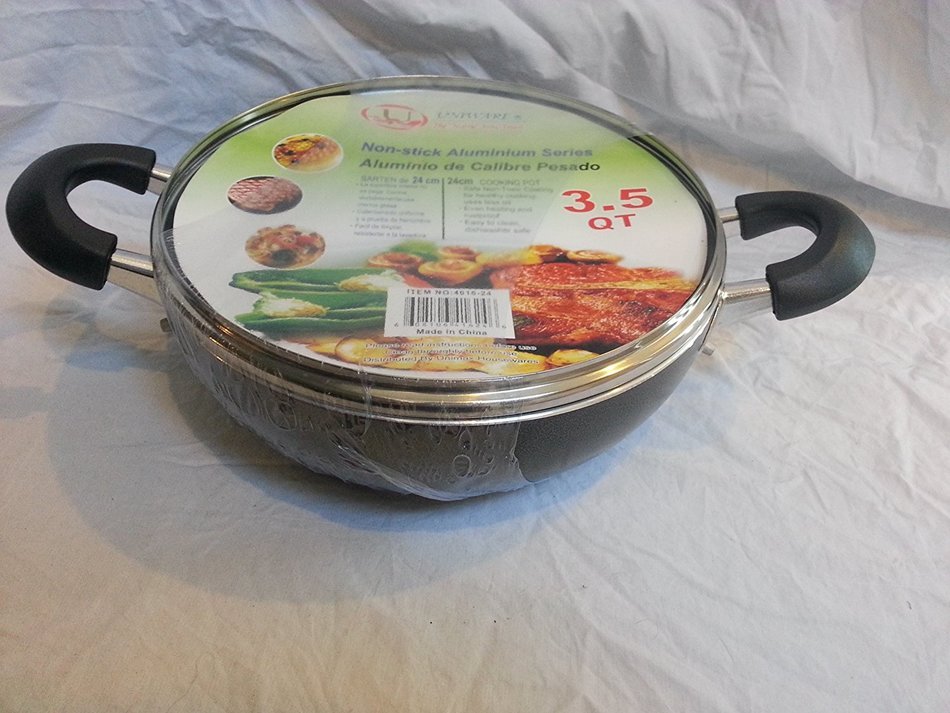 Non-Stick Aluminium Rounded Cooking Pot / Casserole w/ Glass Cover (6.5) N6