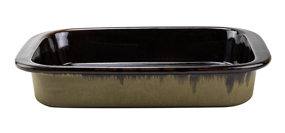 Stoneware Rectangular Ceramic Baking Dish, 14"L x 9"W x 2.5"H - Dark Brown