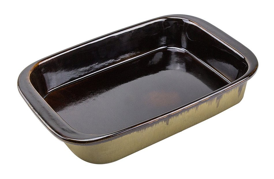 Stoneware Rectangular Ceramic Baking Dish, 14"L x 9"W x 2.5"H - Dark Brown N2