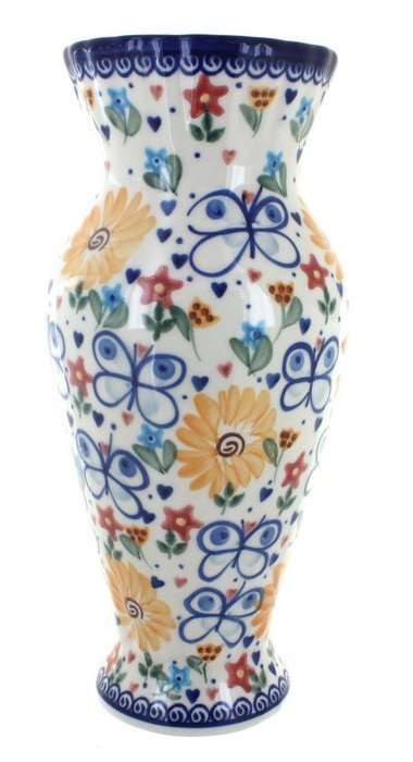 Polish Pottery Butterfly Tall Vase