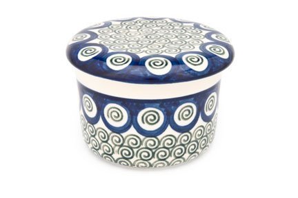 Polish Pottery Peacock Swirl French Butter Dish